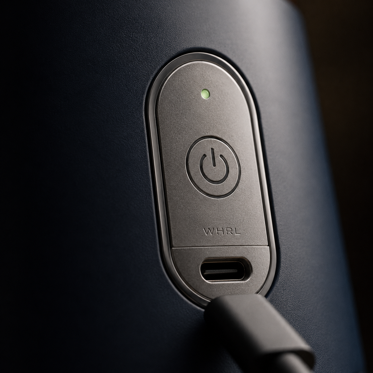 USB-C port and power button with green LED indicator